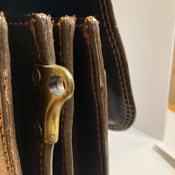 Mens Vintage Italian Leather Briefcase Attache Case Dark Brown 13 x17" Flaw - Picture 5 of 11